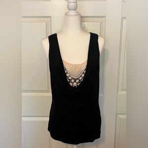 Women’s black and cream tank top with crochet and bead detail - size Medium